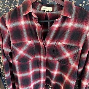 Cloth & Stone Burgundy and Black Plaid Top